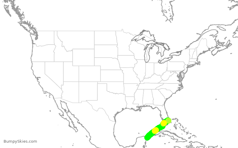 Turbulence forecast map for JBU2095, FLL to CUN