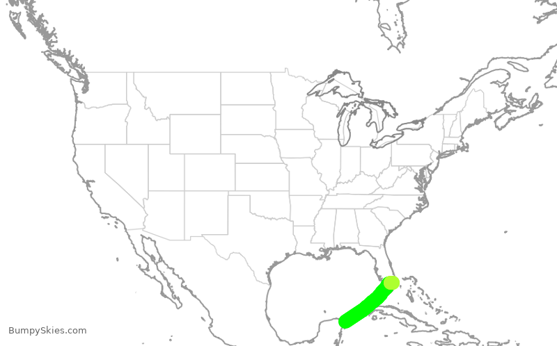 Turbulence forecast map for JBU2096, CUN to FLL