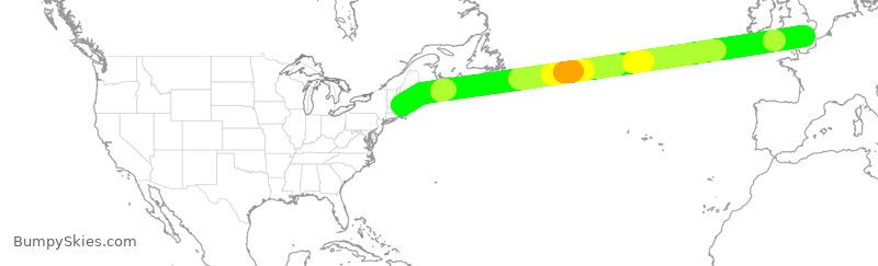 Turbulence forecast map for JBU2104, BOS to LGW