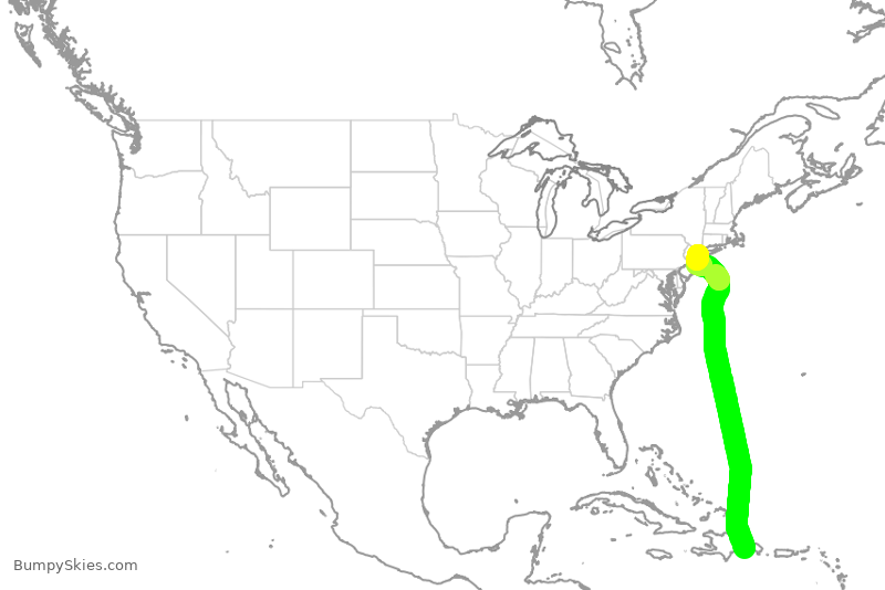 Turbulence forecast map for JBU210, DSD to JFK