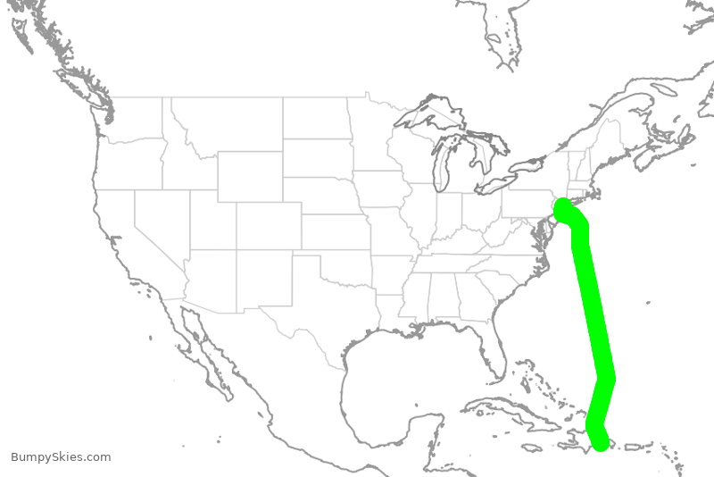 Turbulence forecast map for JBU2110, DSD to JFK