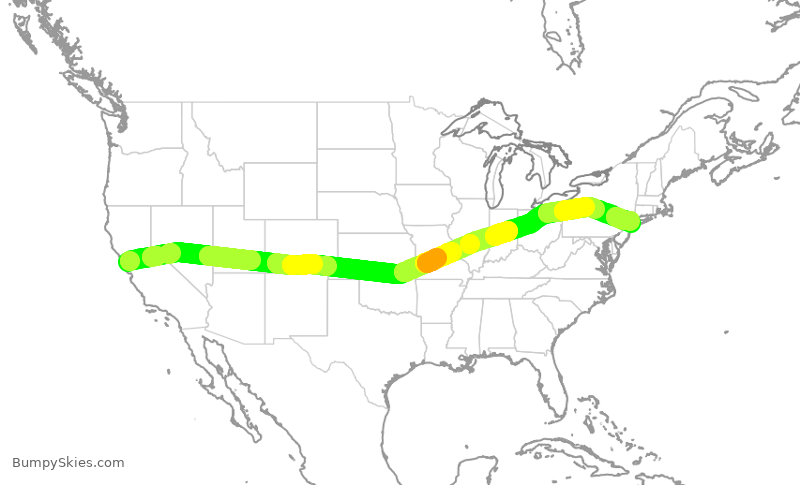 Turbulence forecast map for JBU2116, SFO to JFK