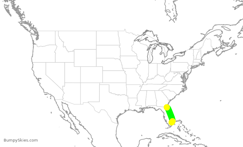 Turbulence forecast map for JBU2117, JAX to FLL