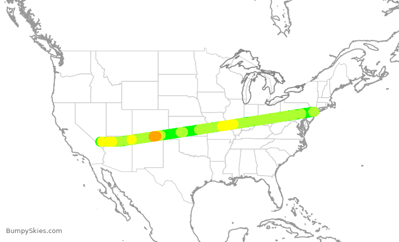 Turbulence forecast map for JBU211, JFK to LAS