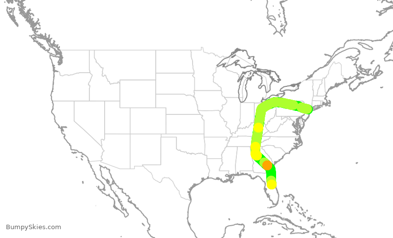 Turbulence forecast map for JBU2128, MCO to EWR