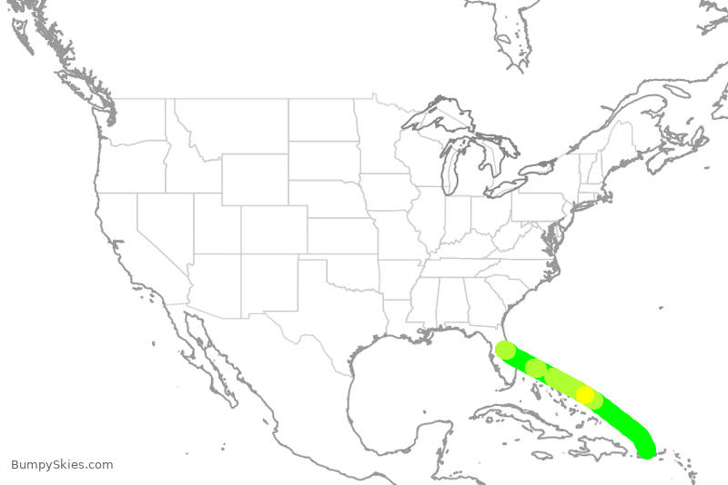Turbulence forecast map for JBU2133, MCO to JSJ