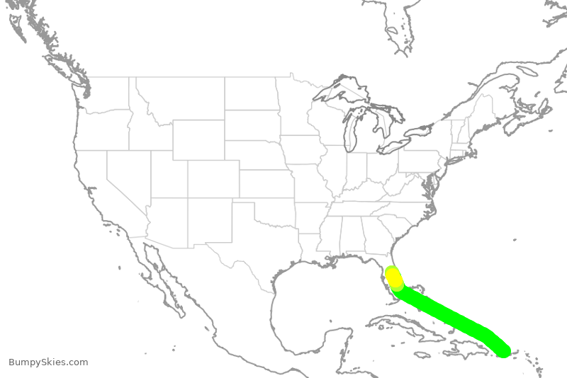 Turbulence forecast map for JBU2134, SJU to MCO