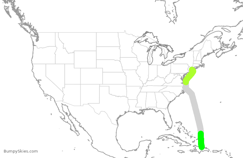 Turbulence forecast map for JBU2137, JFK to STI