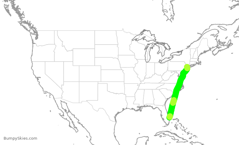 Turbulence forecast map for JBU2143, EWR to DJT