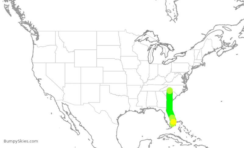 Turbulence forecast map for JBU2148, CLT to FLL