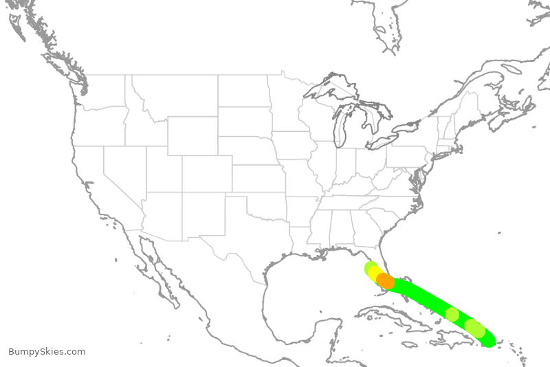 Turbulence forecast map for JBU2152, SJU to TPA
