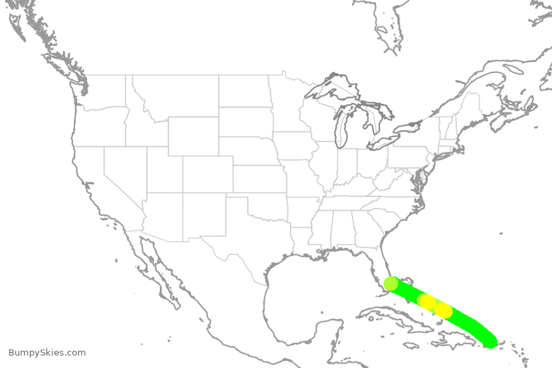 Turbulence forecast map for JBU2154, SJU to FLL