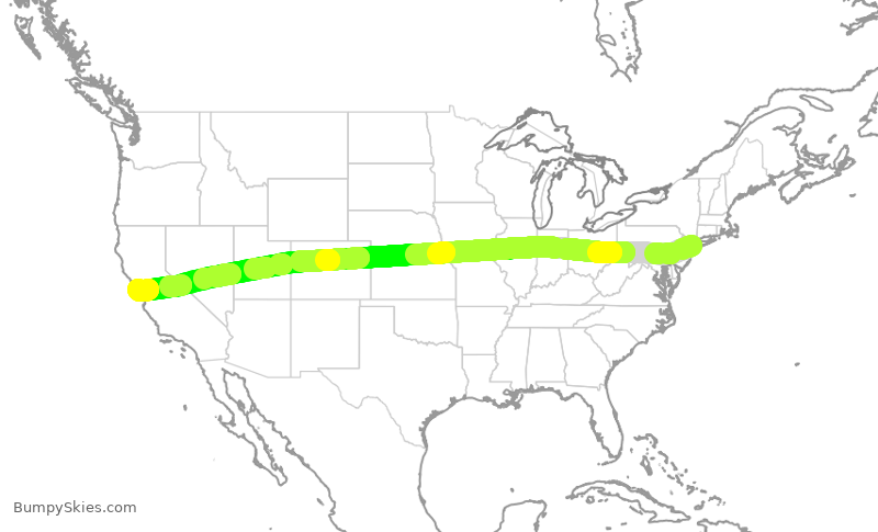 Turbulence forecast map for JBU215, JFK to SFO