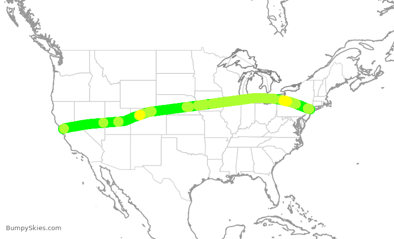 Turbulence forecast map for JBU216, SFO to JFK