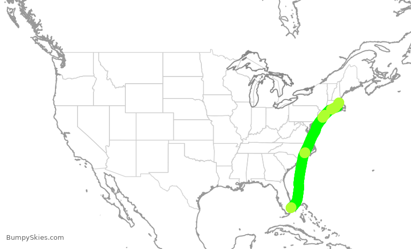 Turbulence forecast map for JBU2170, FLL to BOS