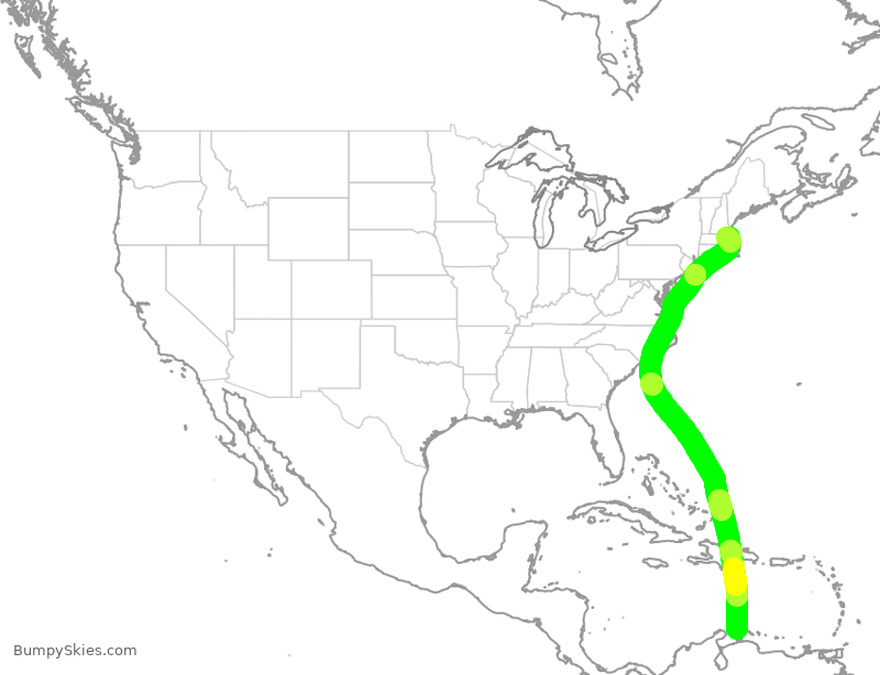 Turbulence forecast map for JBU2173, BOS to AUA