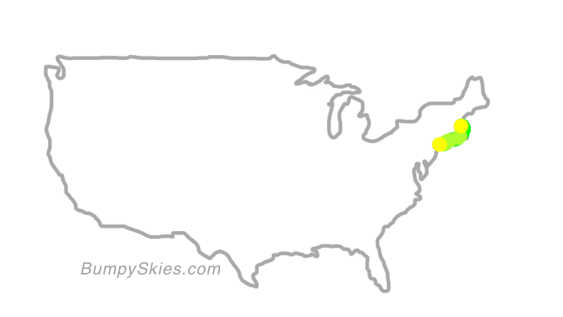 Map of continental US with illustrated flight path and turbulence forecast (described in text below)