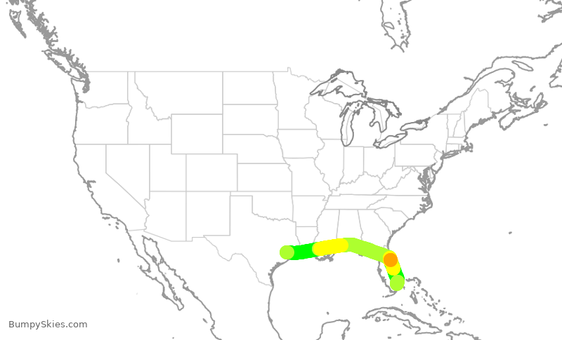 Turbulence forecast map for JBU2180, IAH to FLL