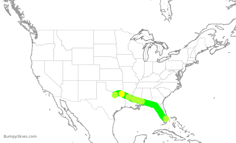 Turbulence forecast map for JBU2182, FLL to DFW