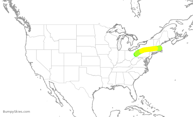 Turbulence forecast map for JBU2185, BOS to PIT