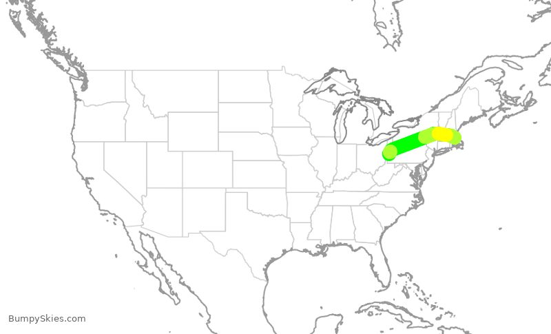 Turbulence forecast map for JBU2186, PIT to BOS
