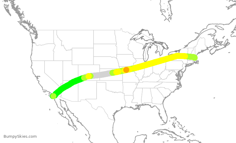 Turbulence forecast map for JBU219, BOS to SAN