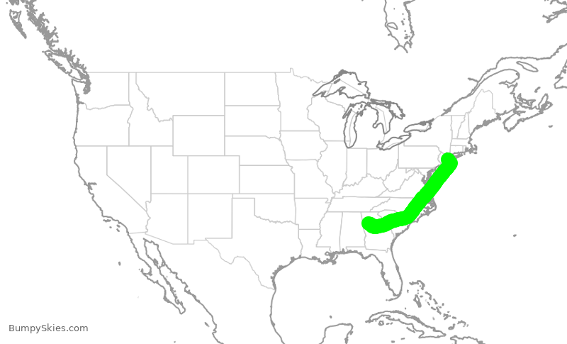 Turbulence forecast map for JBU219, JFK to ATL