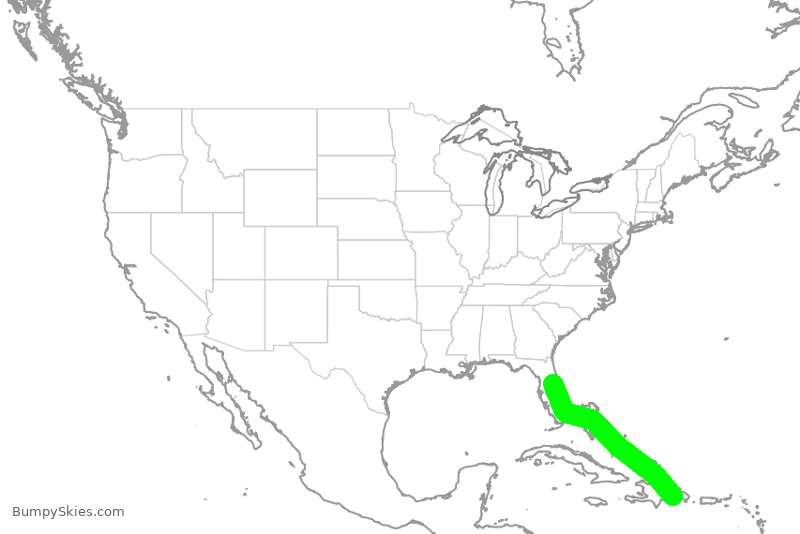Turbulence forecast map for JBU2206, DSD to MCO