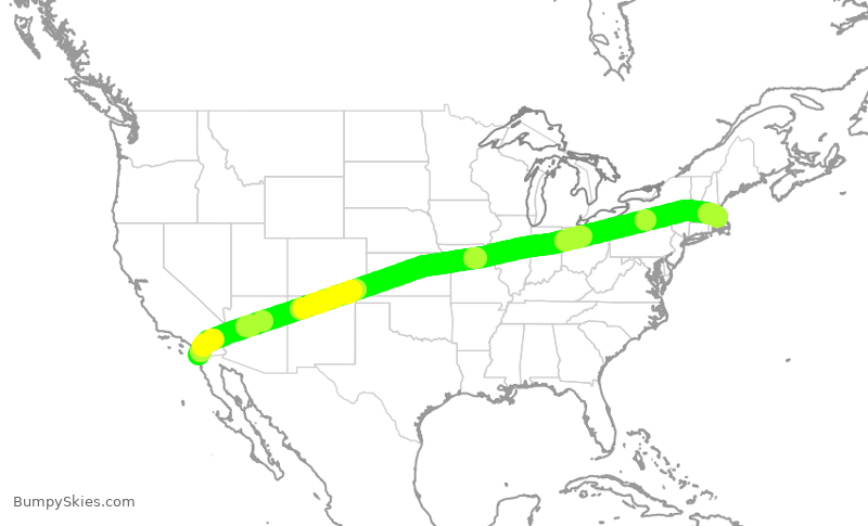 Turbulence forecast map for JBU220, SAN to BOS