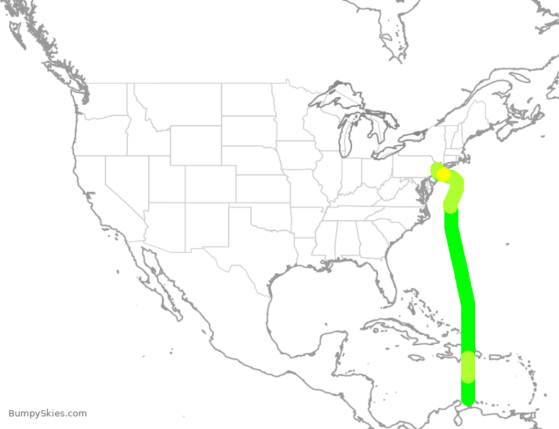 Turbulence forecast map for JBU2219, EWR to NCA