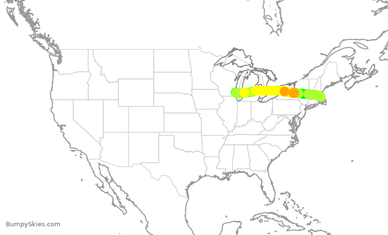 Turbulence forecast map for JBU2230, MKE to BOS