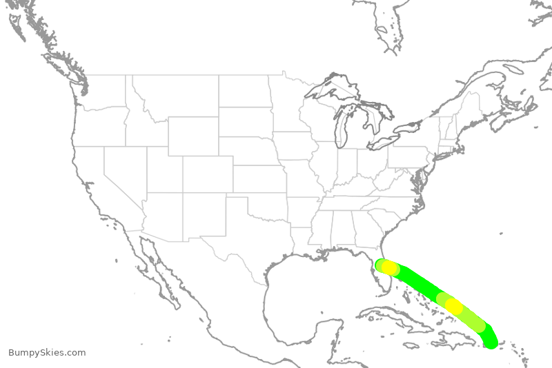 Turbulence forecast map for JBU2233, MCO to SJU