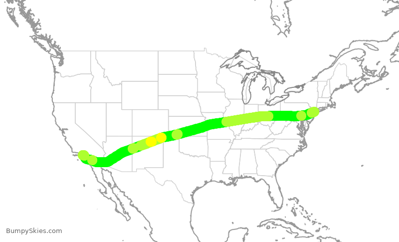 Turbulence forecast map for JBU223, JFK to LAX