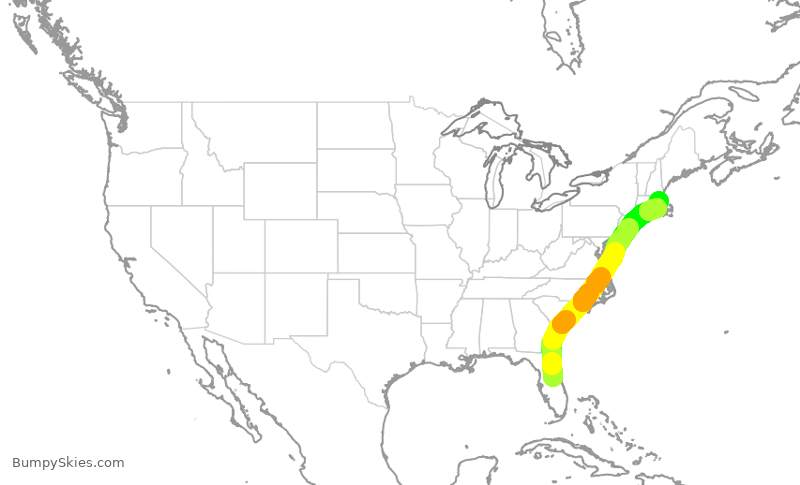 Turbulence forecast map for JBU2252, MCO to BOS