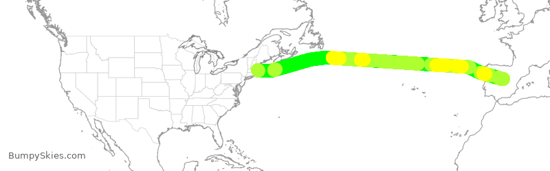 Turbulence forecast map for JBU2261, BOS to MAD