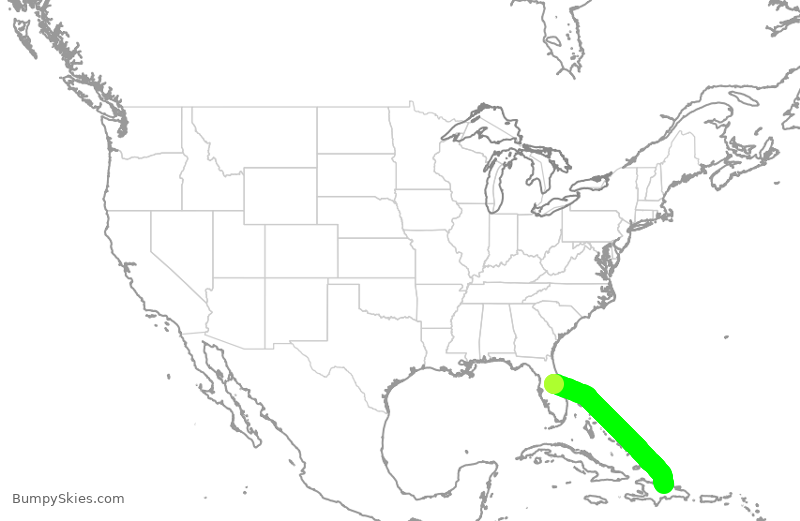 Turbulence forecast map for JBU2265, MCO to STI