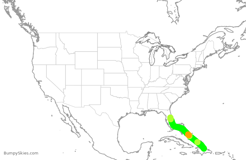 Turbulence forecast map for JBU2266, STI to MCO