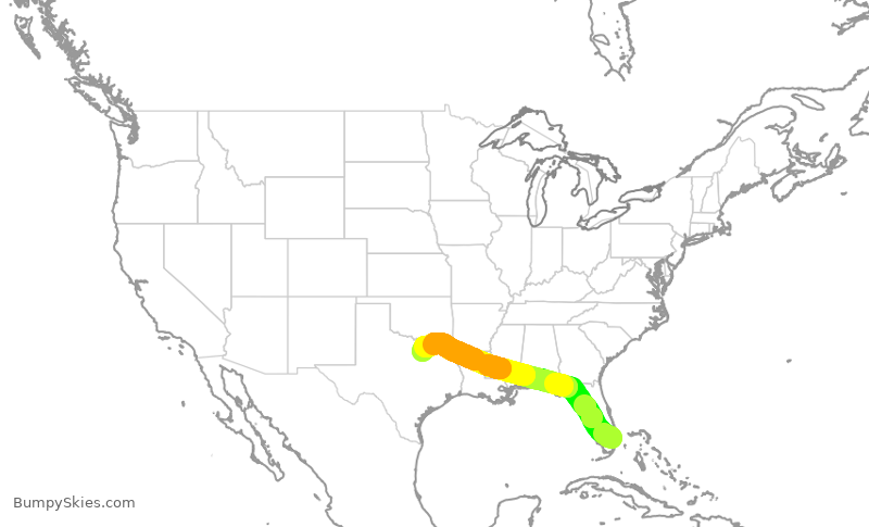 Turbulence forecast map for JBU2279, FLL to DFW