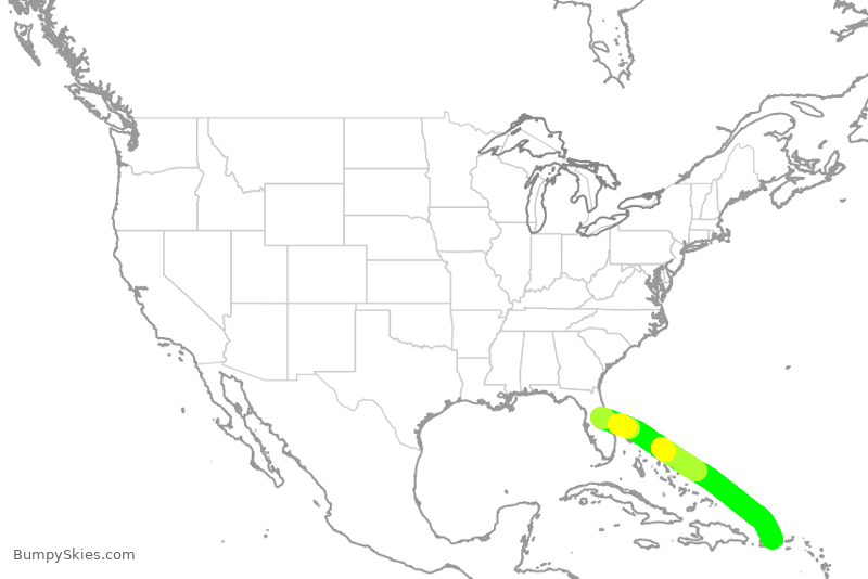 Turbulence forecast map for JBU227, MCO to SJU
