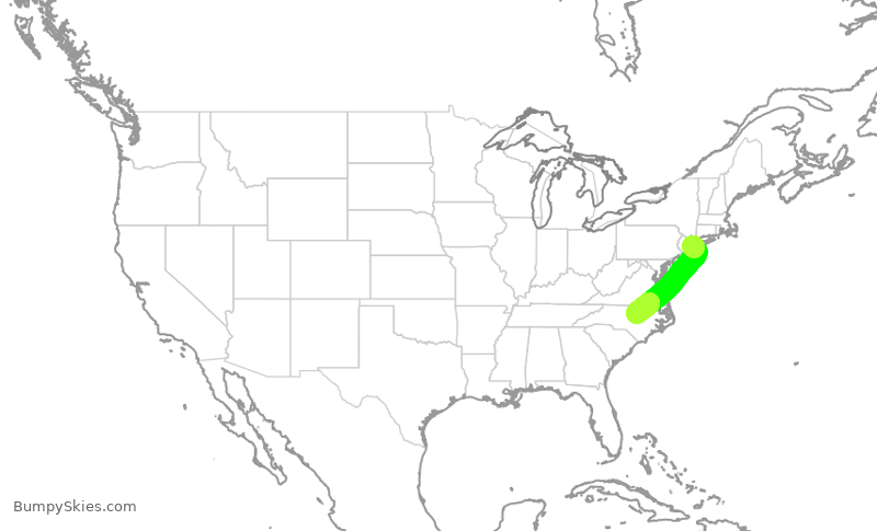 Turbulence forecast map for JBU2285, JFK to RDU