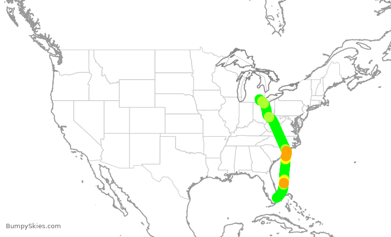 Turbulence forecast map for JBU2290, FLL to DTW