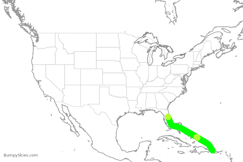Turbulence forecast map for JBU229, JBQ to MCO