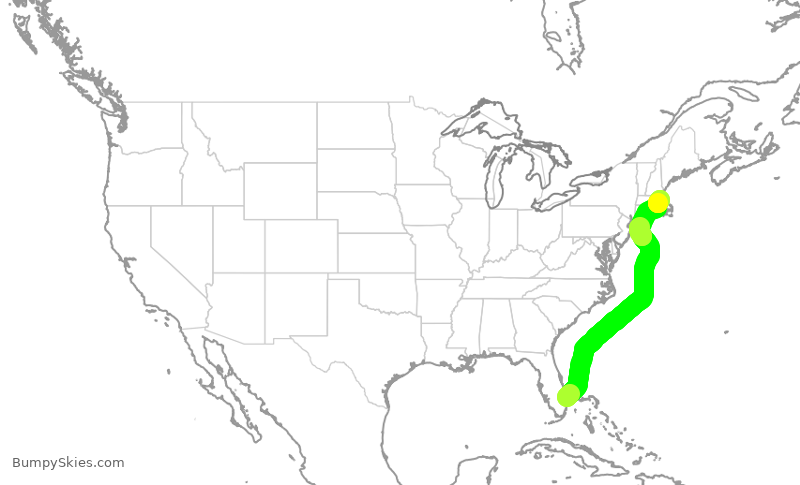 Turbulence forecast map for JBU22, KDJT to BOS