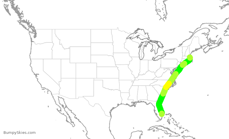 Turbulence forecast map for JBU2321, BOS to PBI