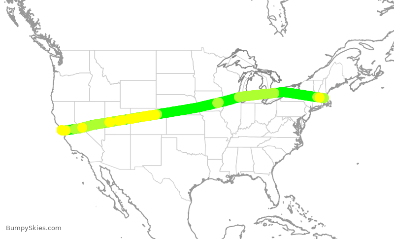 Turbulence forecast map for JBU233, BOS to SFO