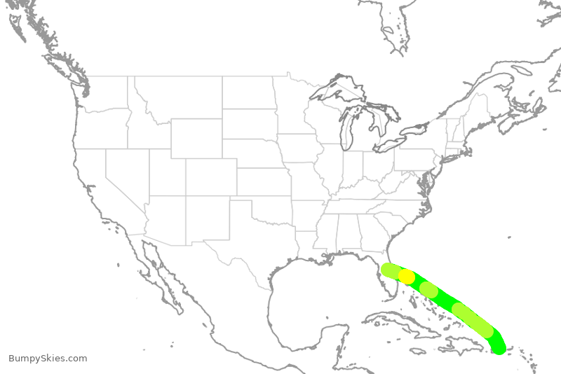 Turbulence forecast map for JBU233, MCO to SJU
