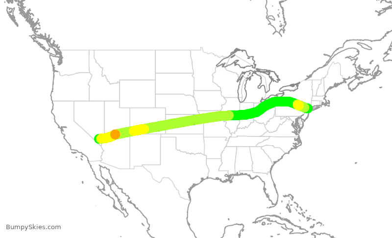 Turbulence forecast map for JBU2348, LAS to JFK