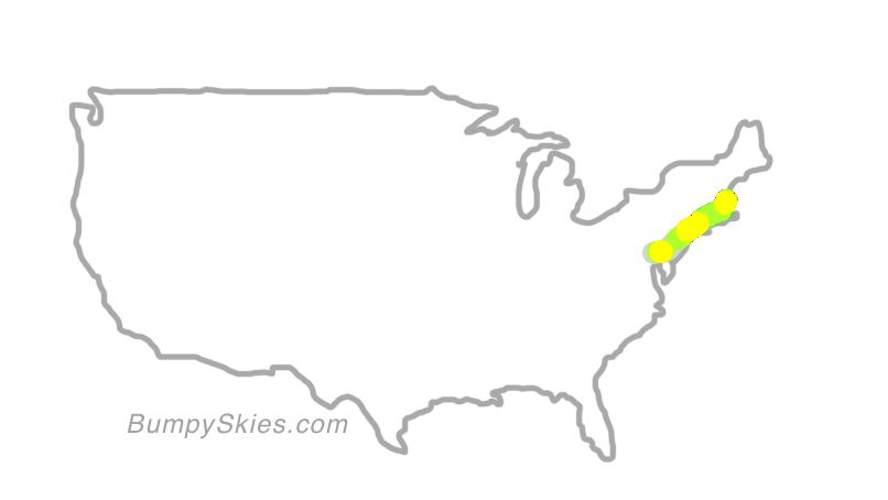 Map of continental US with illustrated flight path and turbulence forecast (described in text below)