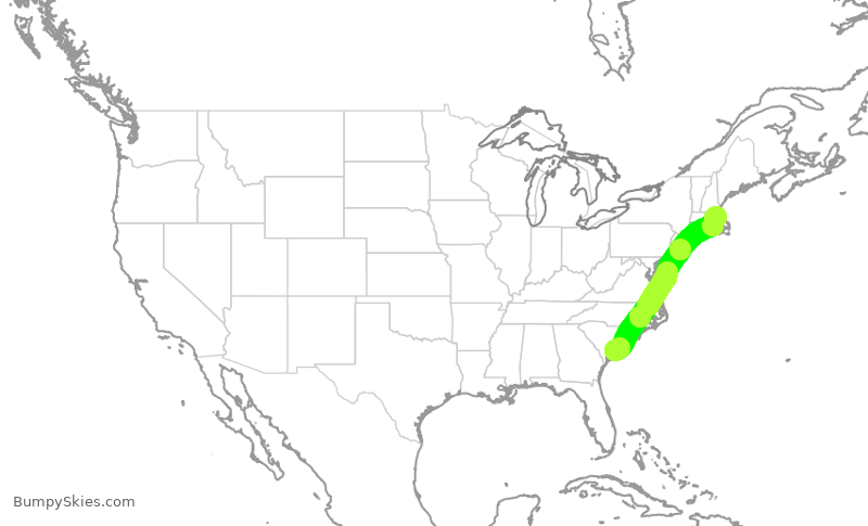 Turbulence forecast map for JBU2368, CHS to BOS