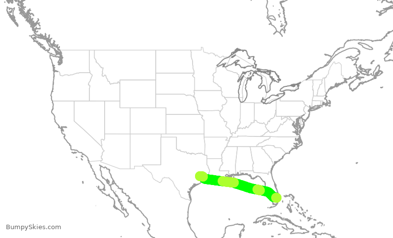 Turbulence forecast map for JBU2379, FLL to IAH